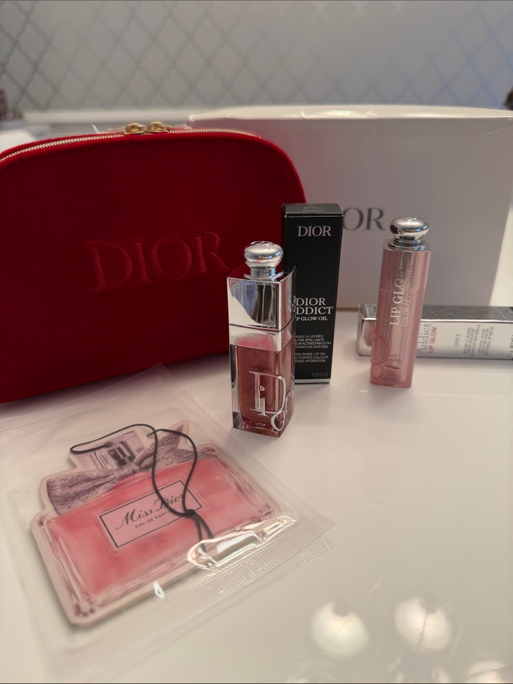 Dior Lip Glow, Lip Oil, Miss Dior Car Freshener  with Pouch